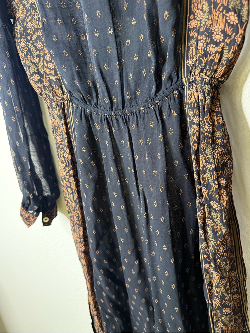 Lucky Brand Sheer Boho Midi Dress Black Brown Festival WhimsiGoth Romantic S - Picture 6 of 10
